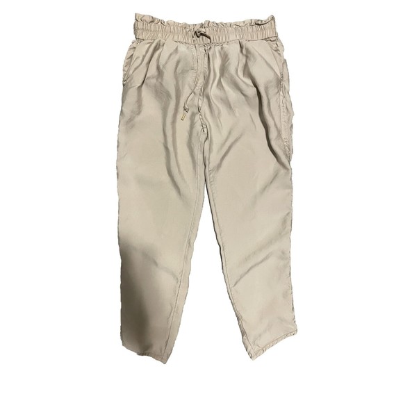 Anthropology Leifnotes Pants Womens Sz 4 Khaki Drawstring Cropped Ruched Leg‎ - Picture 1 of 4